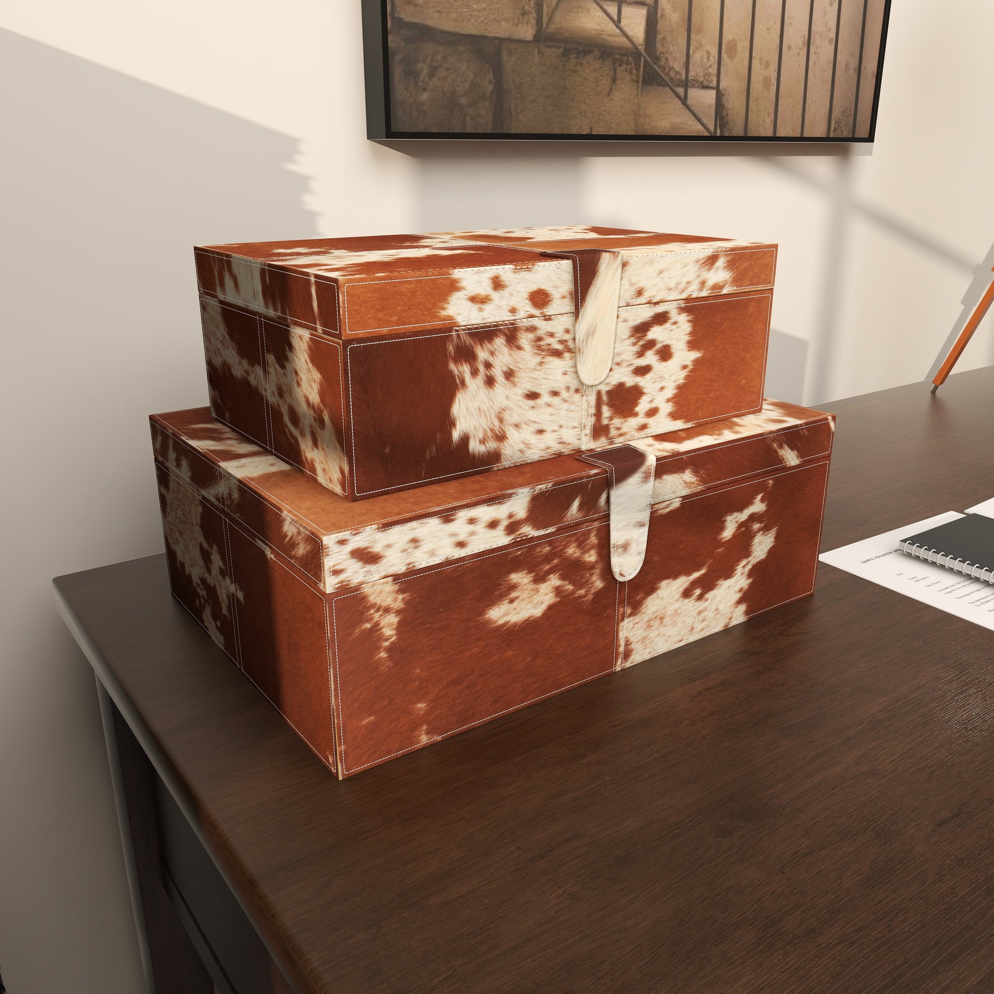 CAJA DE CUERO MARRON