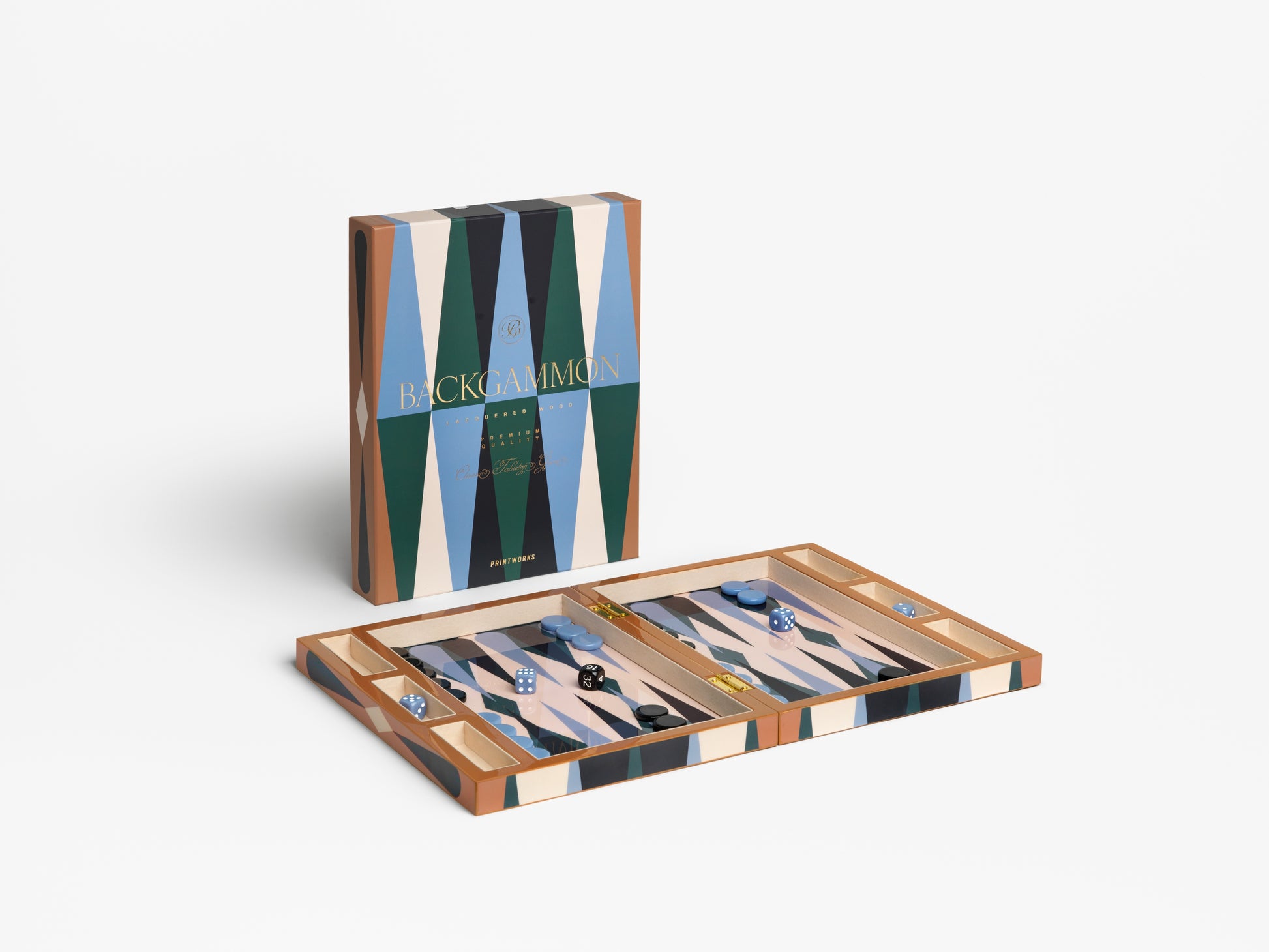 LACQUERED BACKGAMMON - BLUE/GREEN