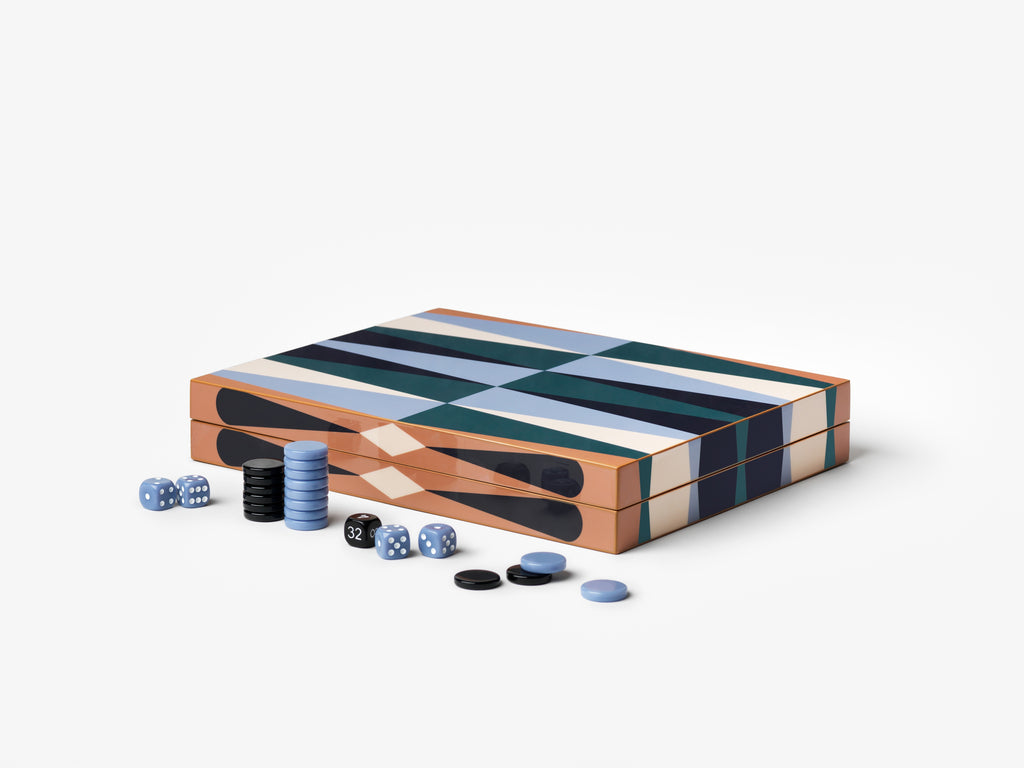 LACQUERED BACKGAMMON - BLUE/GREEN