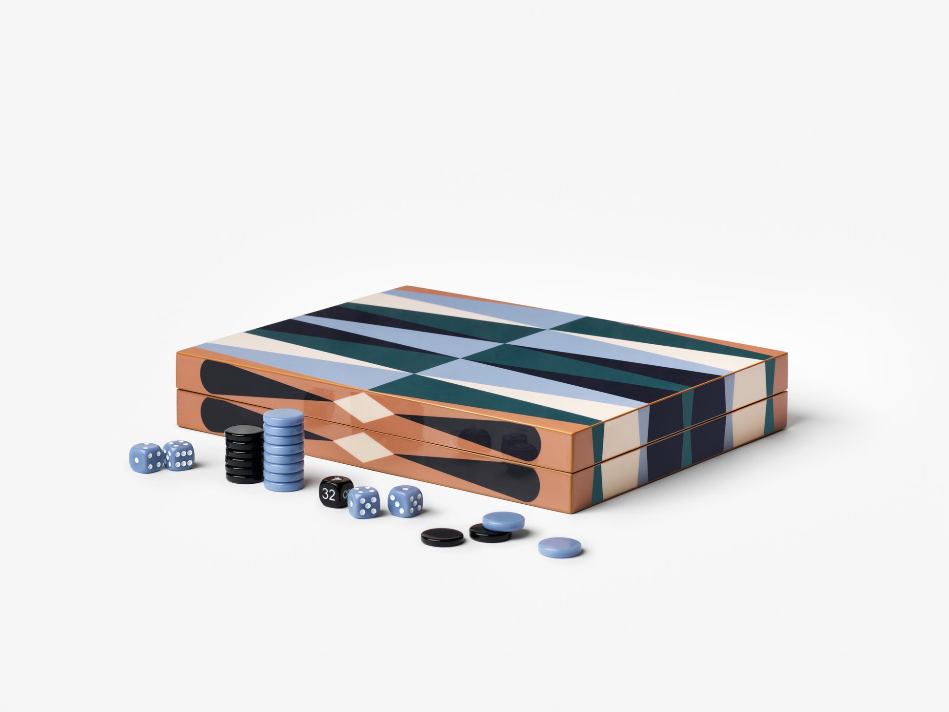 LACQUERED BACKGAMMON - BLUE/GREEN