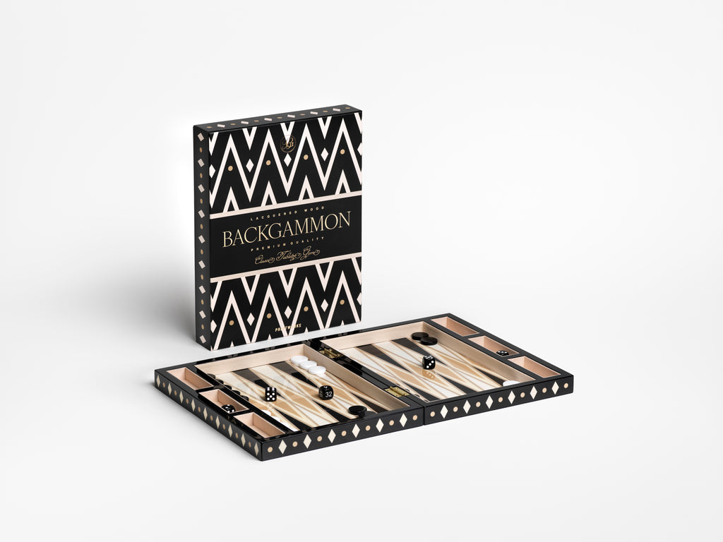 LACQUERED BACKGAMMON - BLACK