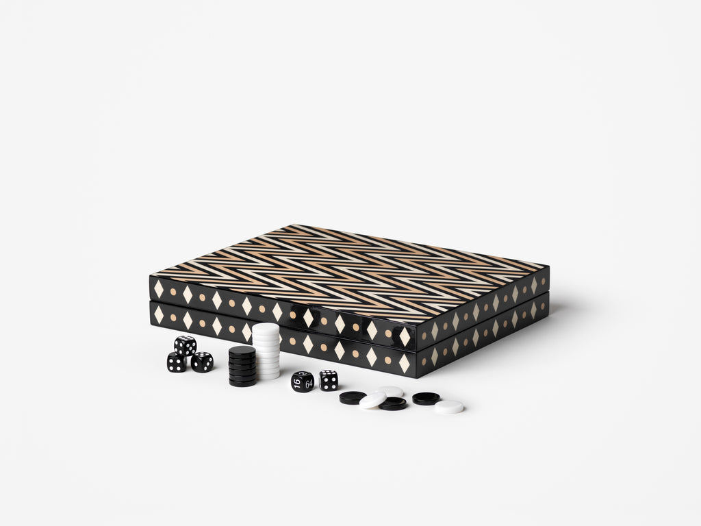 LACQUERED BACKGAMMON - BLACK